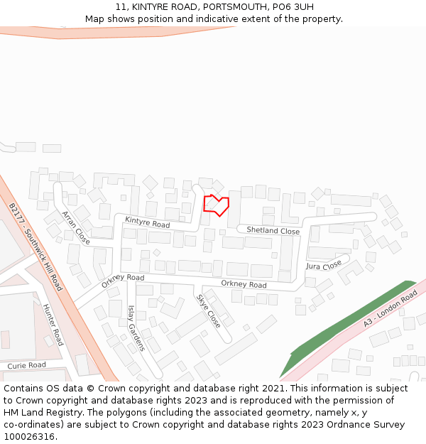 11, KINTYRE ROAD, PORTSMOUTH, PO6 3UH: Location map and indicative extent of plot