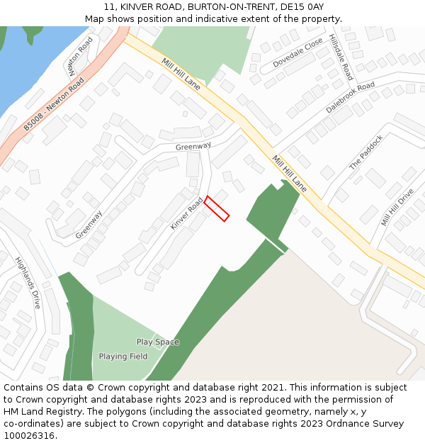 11, KINVER ROAD, BURTON-ON-TRENT, DE15 0AY: Location map and indicative extent of plot