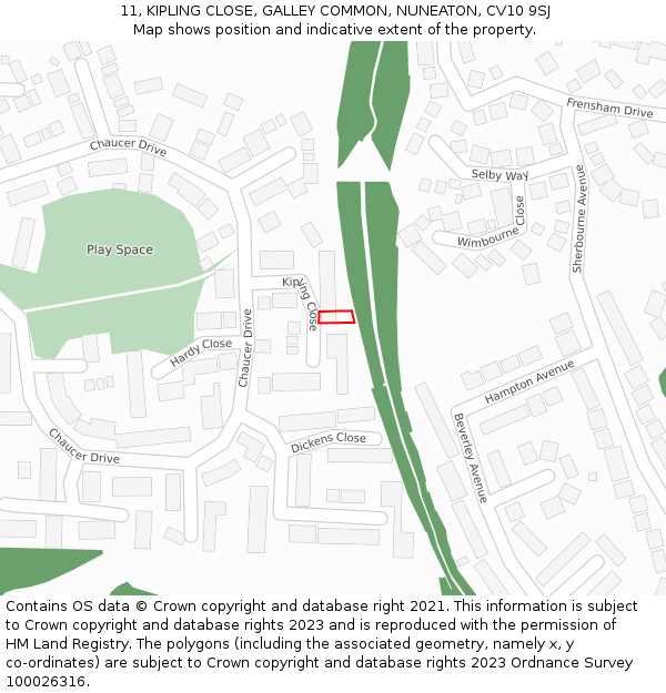 11, KIPLING CLOSE, GALLEY COMMON, NUNEATON, CV10 9SJ: Location map and indicative extent of plot