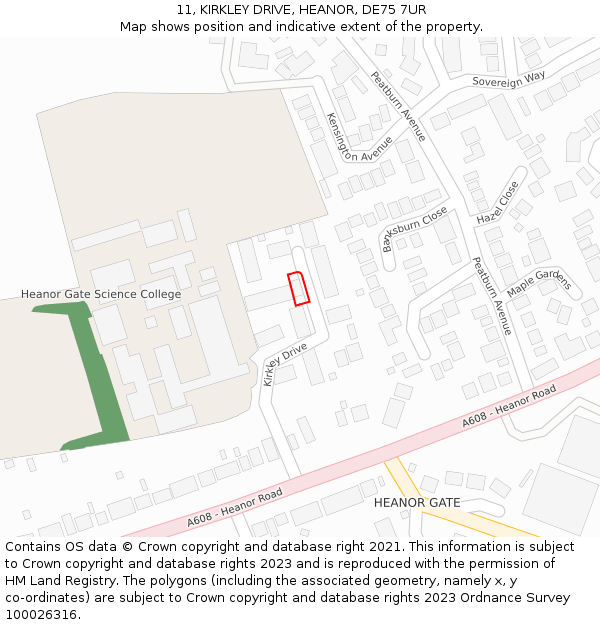 11, KIRKLEY DRIVE, HEANOR, DE75 7UR: Location map and indicative extent of plot