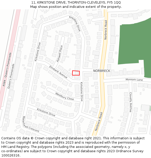 11, KIRKSTONE DRIVE, THORNTON-CLEVELEYS, FY5 1QQ: Location map and indicative extent of plot