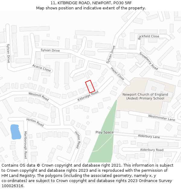11, KITBRIDGE ROAD, NEWPORT, PO30 5RF: Location map and indicative extent of plot