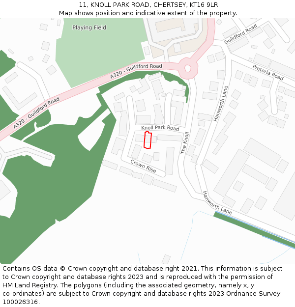 11, KNOLL PARK ROAD, CHERTSEY, KT16 9LR: Location map and indicative extent of plot