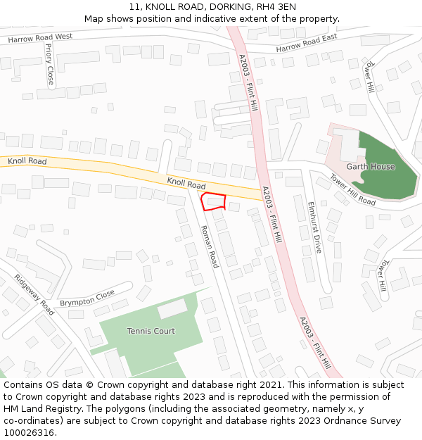 11, KNOLL ROAD, DORKING, RH4 3EN: Location map and indicative extent of plot