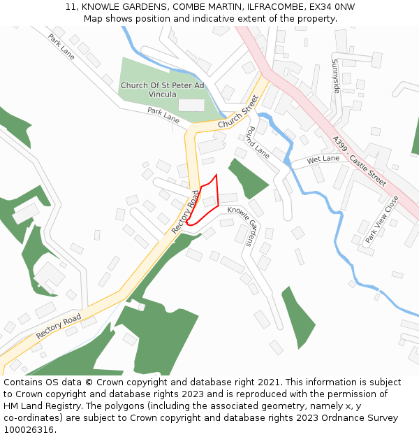 11, KNOWLE GARDENS, COMBE MARTIN, ILFRACOMBE, EX34 0NW: Location map and indicative extent of plot
