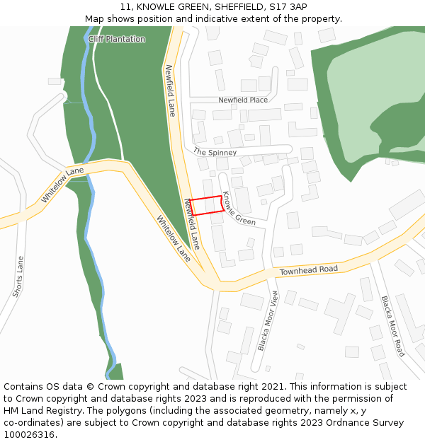 11, KNOWLE GREEN, SHEFFIELD, S17 3AP: Location map and indicative extent of plot