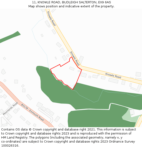 11, KNOWLE ROAD, BUDLEIGH SALTERTON, EX9 6AS: Location map and indicative extent of plot