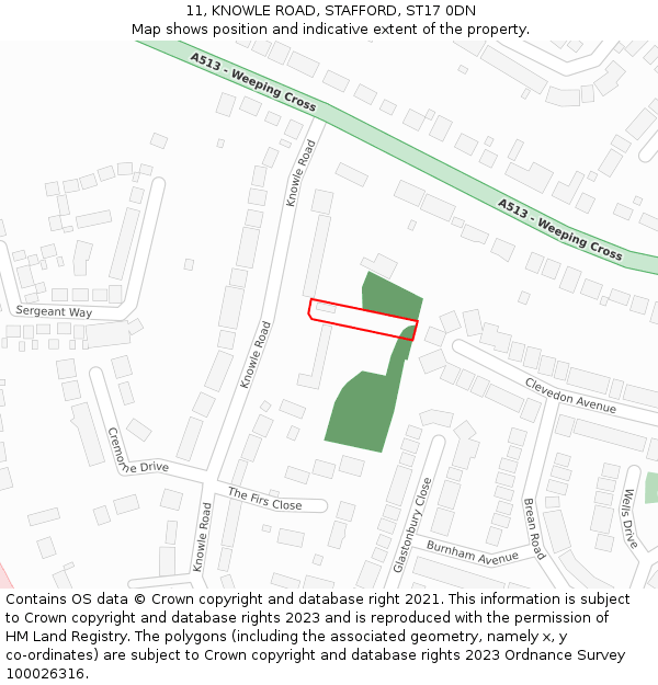 11, KNOWLE ROAD, STAFFORD, ST17 0DN: Location map and indicative extent of plot