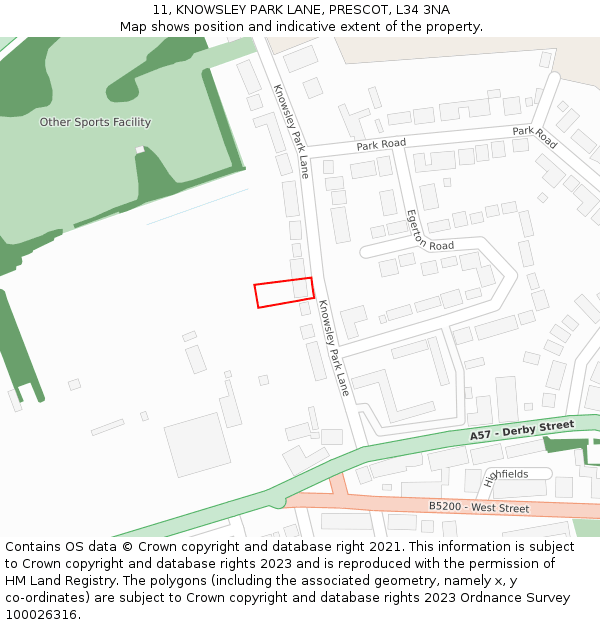 11, KNOWSLEY PARK LANE, PRESCOT, L34 3NA: Location map and indicative extent of plot