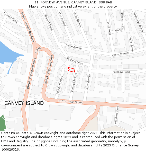 11, KORNDYK AVENUE, CANVEY ISLAND, SS8 8AB: Location map and indicative extent of plot