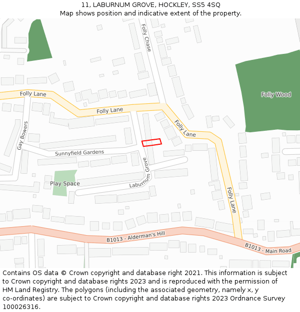 11, LABURNUM GROVE, HOCKLEY, SS5 4SQ: Location map and indicative extent of plot