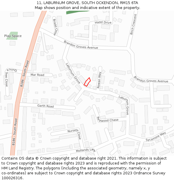 11, LABURNUM GROVE, SOUTH OCKENDON, RM15 6TA: Location map and indicative extent of plot