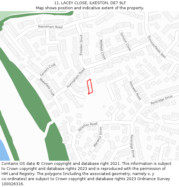 11, LACEY CLOSE, ILKESTON, DE7 9LF: Location map and indicative extent of plot