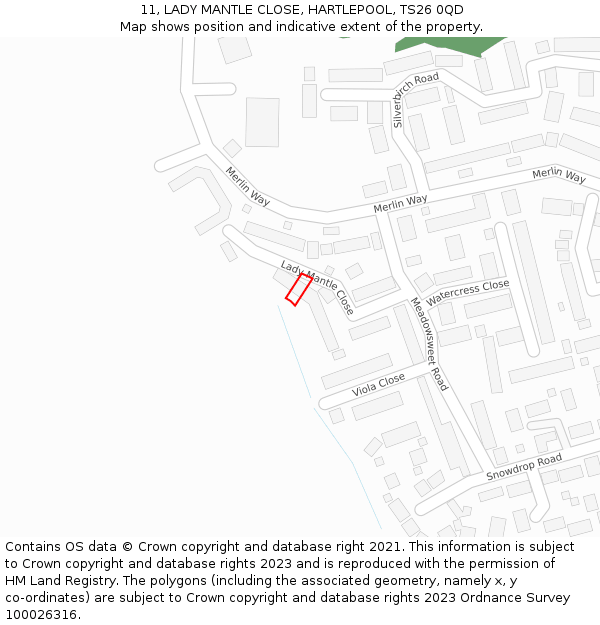 11, LADY MANTLE CLOSE, HARTLEPOOL, TS26 0QD: Location map and indicative extent of plot