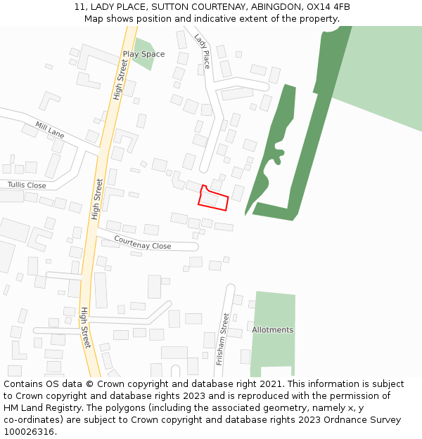 11, LADY PLACE, SUTTON COURTENAY, ABINGDON, OX14 4FB: Location map and indicative extent of plot