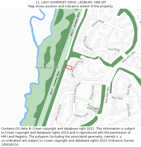 11, LADY SOMERSET DRIVE, LEDBURY, HR8 2FF: Location map and indicative extent of plot