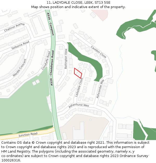 11, LADYDALE CLOSE, LEEK, ST13 5SE: Location map and indicative extent of plot