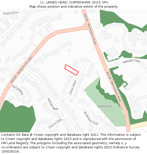 11, LAINES HEAD, CHIPPENHAM, SN15 1PH: Location map and indicative extent of plot