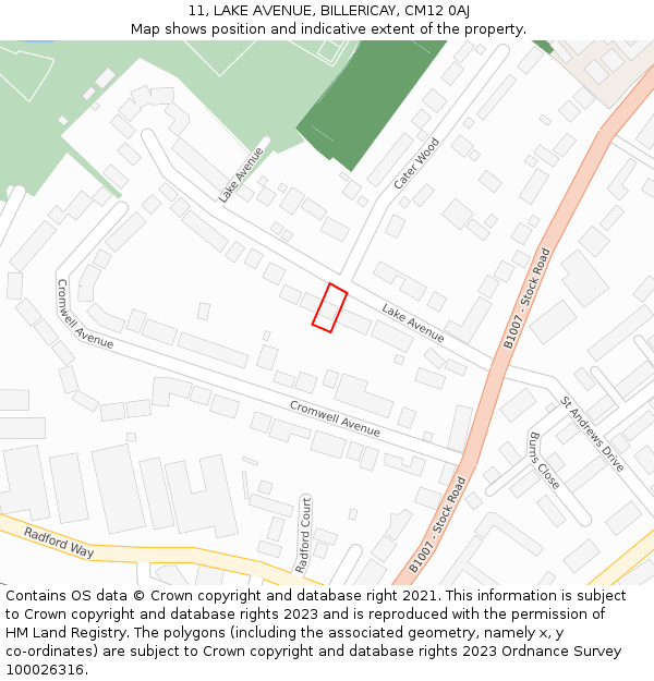 11, LAKE AVENUE, BILLERICAY, CM12 0AJ: Location map and indicative extent of plot