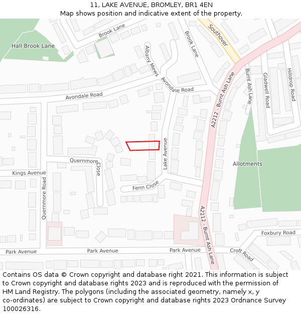 11, LAKE AVENUE, BROMLEY, BR1 4EN: Location map and indicative extent of plot