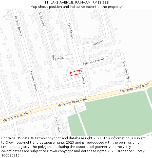 11, LAKE AVENUE, RAINHAM, RM13 9SE: Location map and indicative extent of plot
