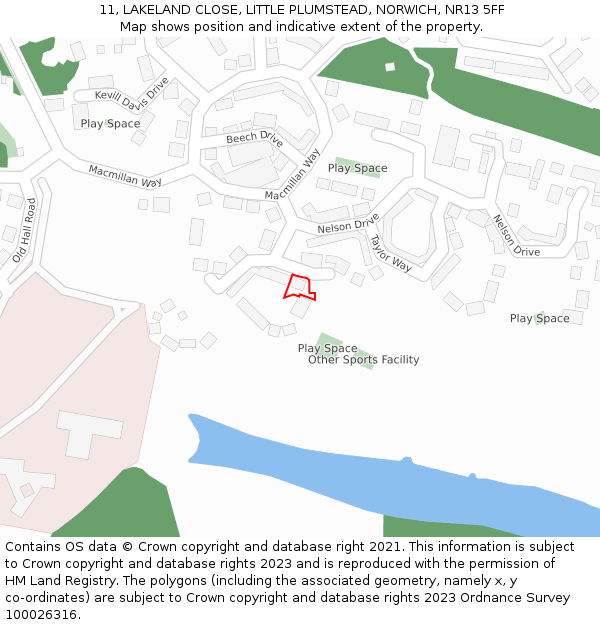 11, LAKELAND CLOSE, LITTLE PLUMSTEAD, NORWICH, NR13 5FF: Location map and indicative extent of plot