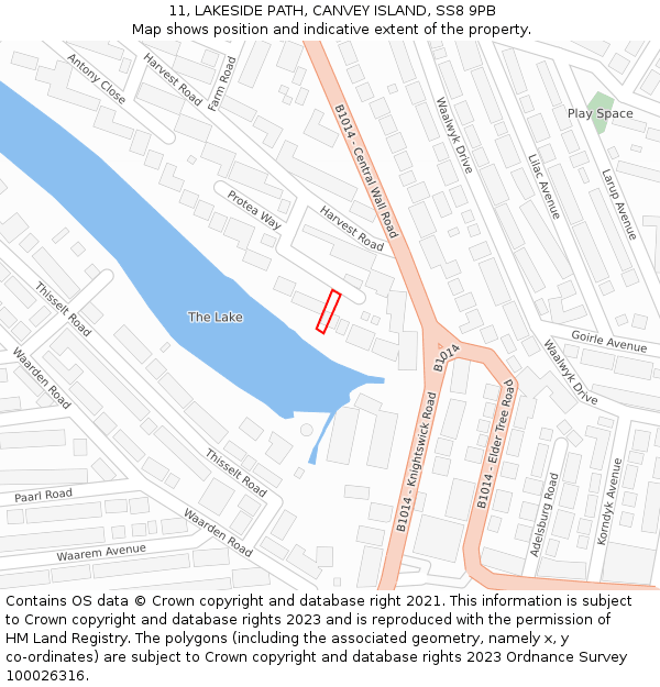 11, LAKESIDE PATH, CANVEY ISLAND, SS8 9PB: Location map and indicative extent of plot