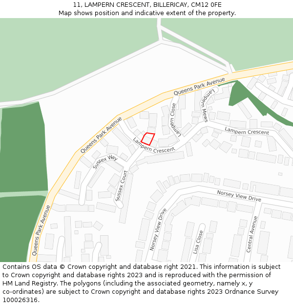 11, LAMPERN CRESCENT, BILLERICAY, CM12 0FE: Location map and indicative extent of plot