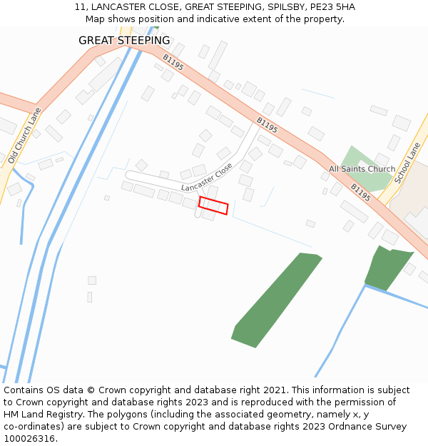 11, LANCASTER CLOSE, GREAT STEEPING, SPILSBY, PE23 5HA: Location map and indicative extent of plot