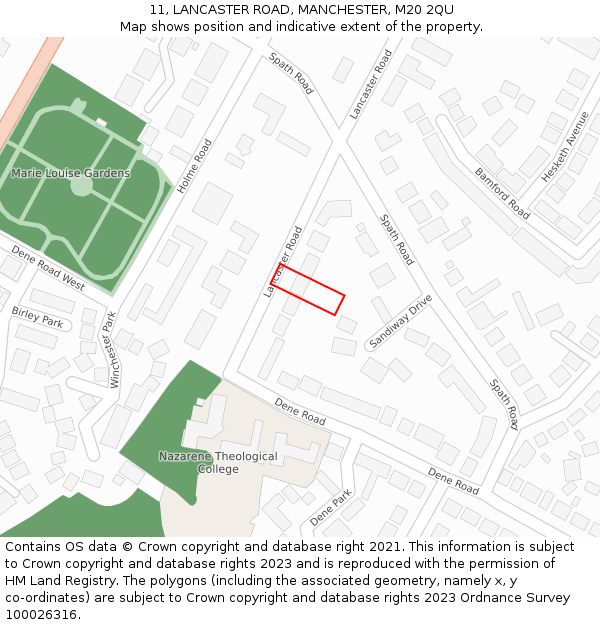 11, LANCASTER ROAD, MANCHESTER, M20 2QU: Location map and indicative extent of plot
