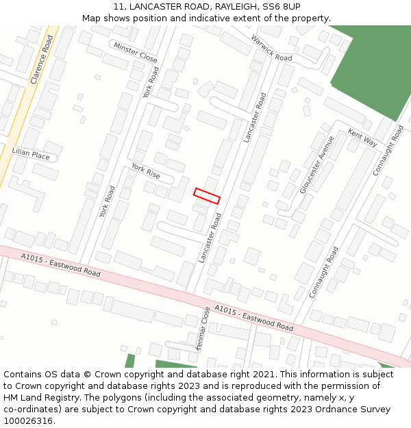 11, LANCASTER ROAD, RAYLEIGH, SS6 8UP: Location map and indicative extent of plot