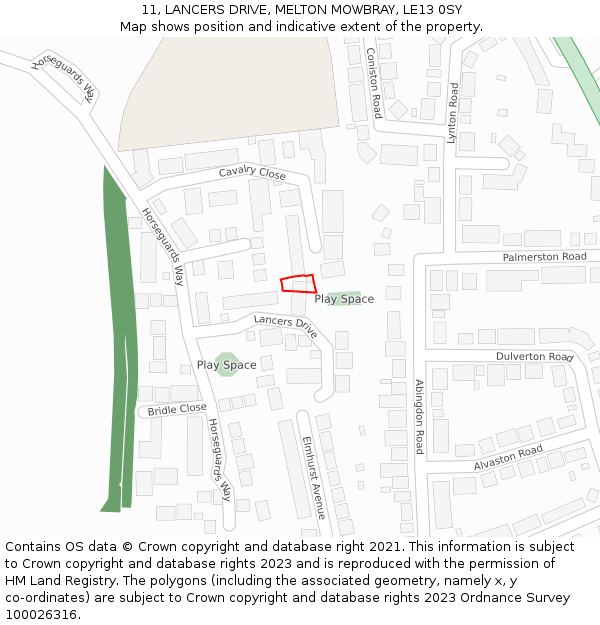 11, LANCERS DRIVE, MELTON MOWBRAY, LE13 0SY: Location map and indicative extent of plot