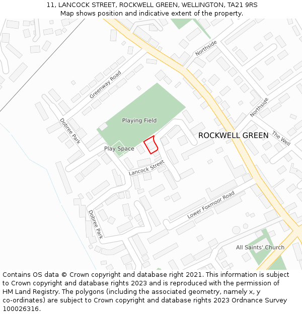 11, LANCOCK STREET, ROCKWELL GREEN, WELLINGTON, TA21 9RS: Location map and indicative extent of plot