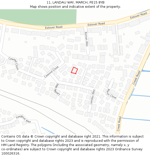 11, LANDAU WAY, MARCH, PE15 8YB: Location map and indicative extent of plot