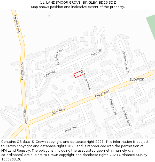 11, LANDSMOOR GROVE, BINGLEY, BD16 3DZ: Location map and indicative extent of plot
