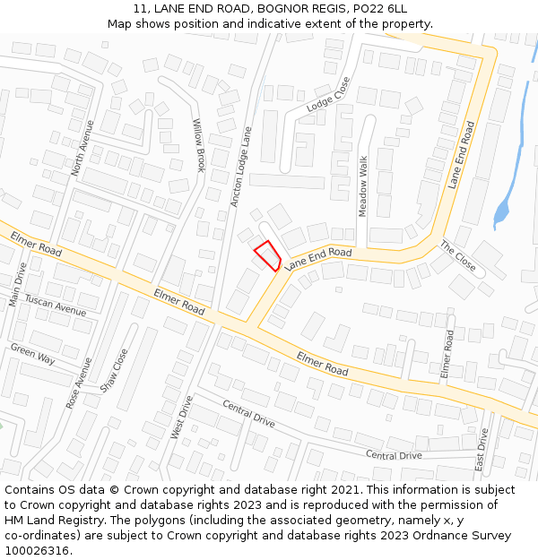 11, LANE END ROAD, BOGNOR REGIS, PO22 6LL: Location map and indicative extent of plot