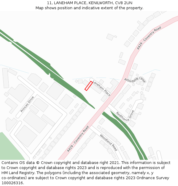 11, LANEHAM PLACE, KENILWORTH, CV8 2UN: Location map and indicative extent of plot