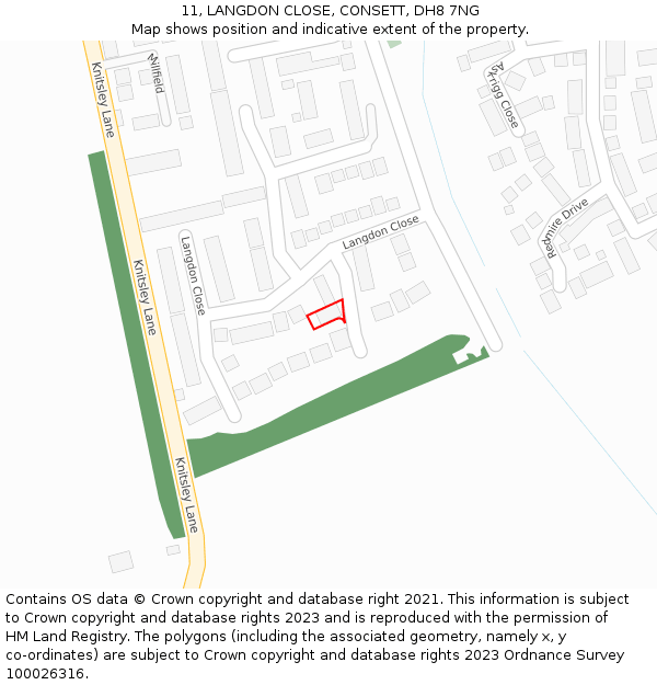 11, LANGDON CLOSE, CONSETT, DH8 7NG: Location map and indicative extent of plot