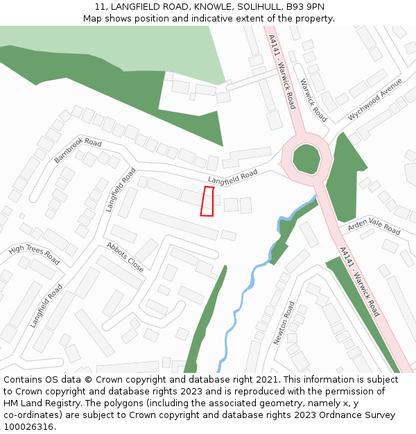 11, LANGFIELD ROAD, KNOWLE, SOLIHULL, B93 9PN: Location map and indicative extent of plot