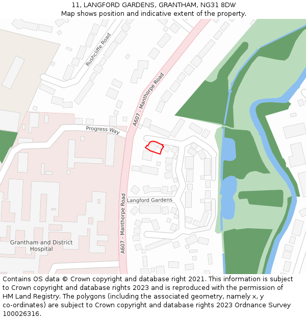 11, LANGFORD GARDENS, GRANTHAM, NG31 8DW: Location map and indicative extent of plot