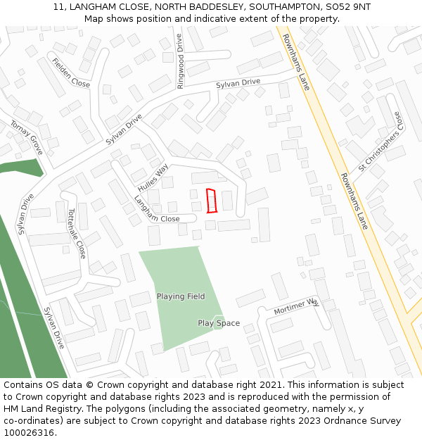 11, LANGHAM CLOSE, NORTH BADDESLEY, SOUTHAMPTON, SO52 9NT: Location map and indicative extent of plot