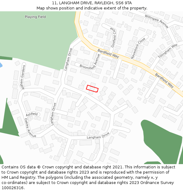 11, LANGHAM DRIVE, RAYLEIGH, SS6 9TA: Location map and indicative extent of plot