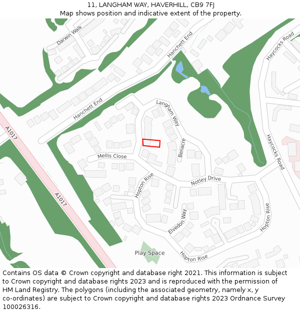 11, LANGHAM WAY, HAVERHILL, CB9 7FJ: Location map and indicative extent of plot
