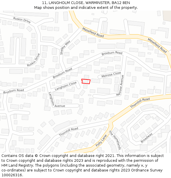 11, LANGHOLM CLOSE, WARMINSTER, BA12 8EN: Location map and indicative extent of plot