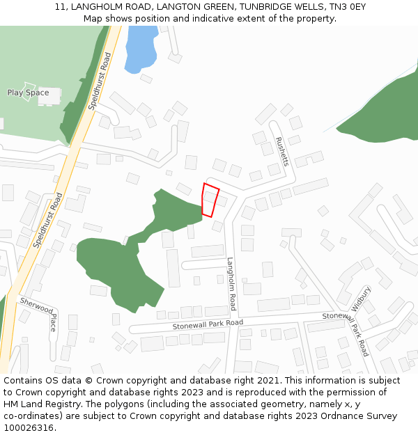 11, LANGHOLM ROAD, LANGTON GREEN, TUNBRIDGE WELLS, TN3 0EY: Location map and indicative extent of plot