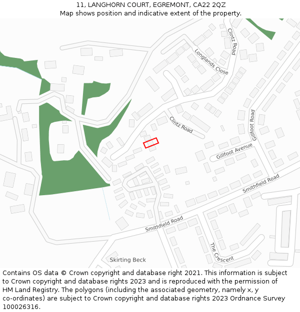 11, LANGHORN COURT, EGREMONT, CA22 2QZ: Location map and indicative extent of plot