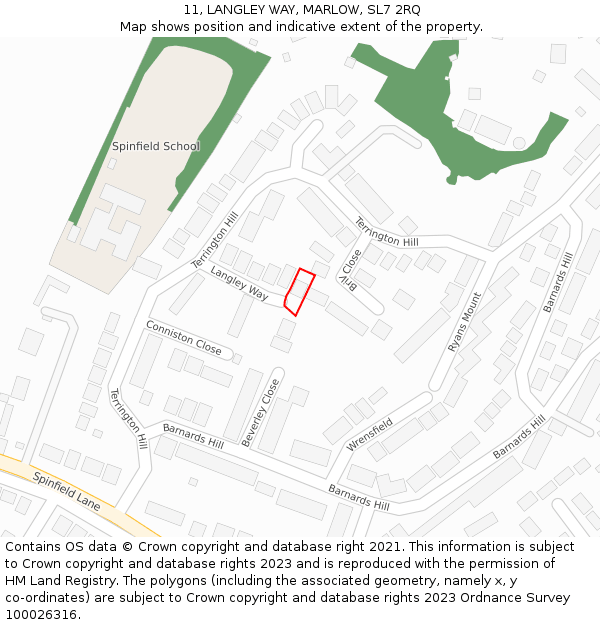 11, LANGLEY WAY, MARLOW, SL7 2RQ: Location map and indicative extent of plot