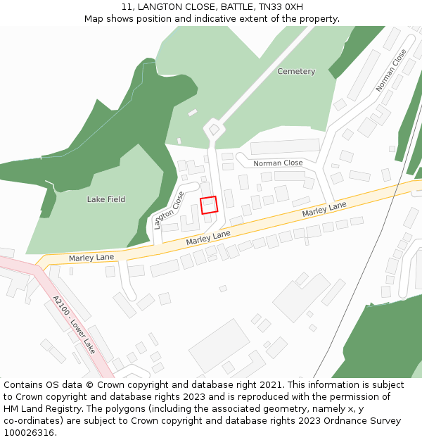11, LANGTON CLOSE, BATTLE, TN33 0XH: Location map and indicative extent of plot