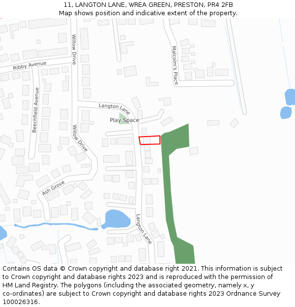 11, LANGTON LANE, WREA GREEN, PRESTON, PR4 2FB: Location map and indicative extent of plot