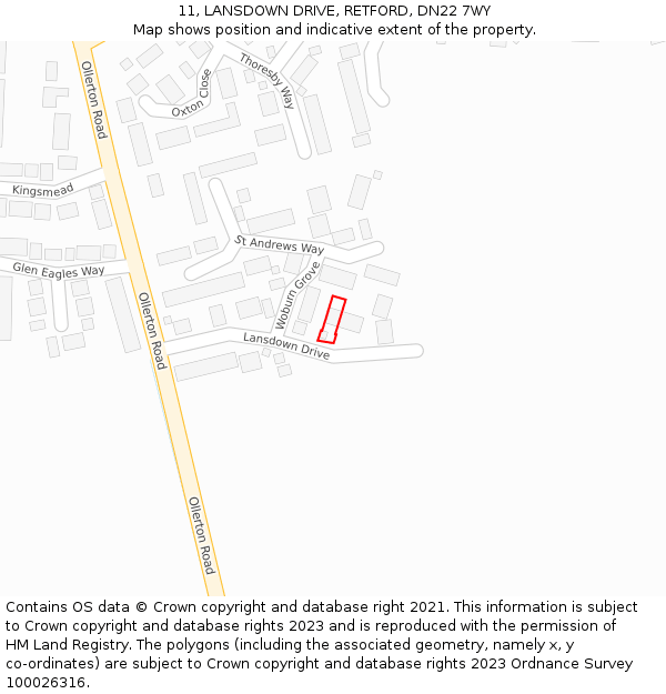 11, LANSDOWN DRIVE, RETFORD, DN22 7WY: Location map and indicative extent of plot